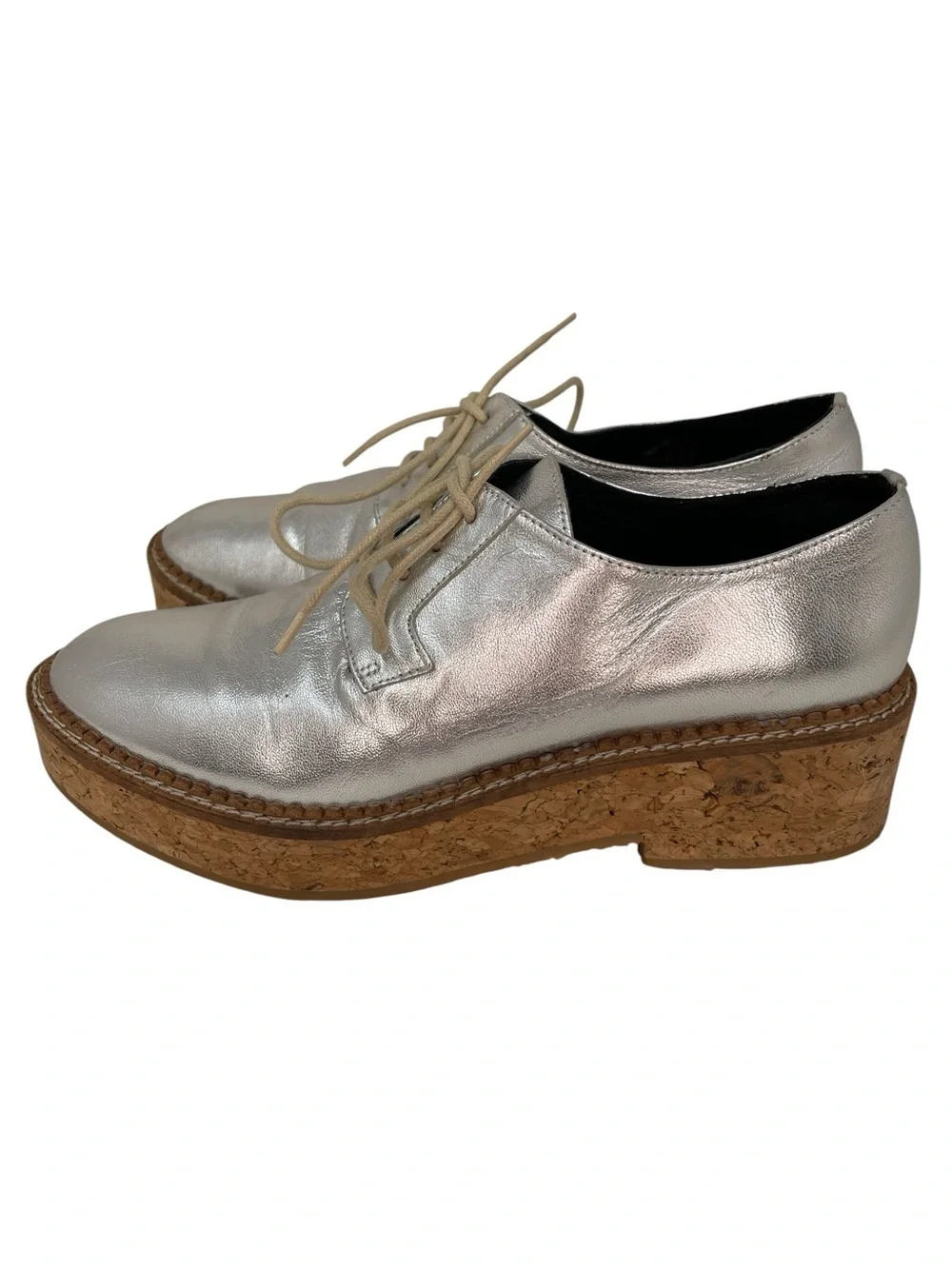 Michael Kors Silver Platform Oxford Shoes Lace Up Cork Sole Size 38 or 8